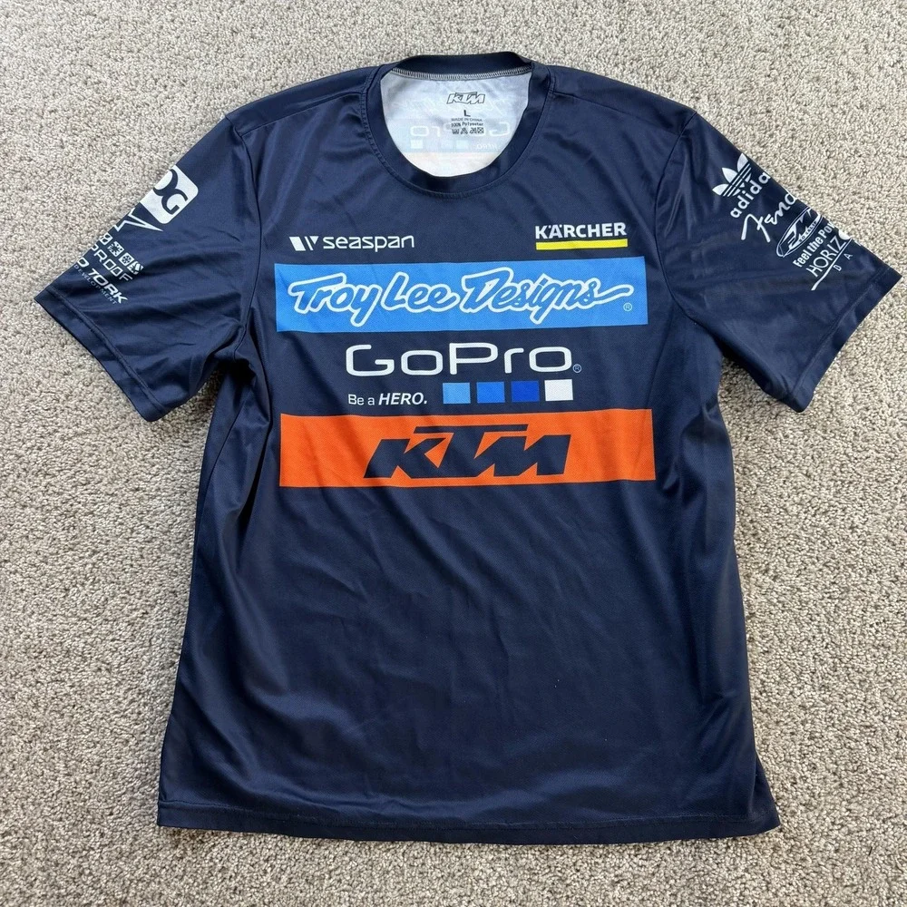 KTM Troy Lee Designs GoPro Shirt Mens L Blue Motocross Racing Team Tee